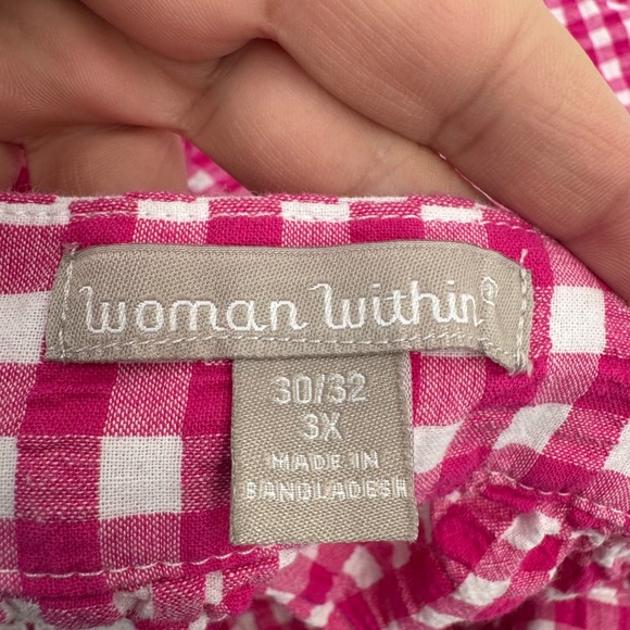 Woman Within Top Women 3X Pink Gingham Cottage Embroidered 3/4 Sleeves Square - Picture 8 of 13